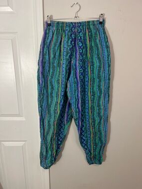Vintage MTO Surf Teal & Purple Striped Multicolored Pants,Large